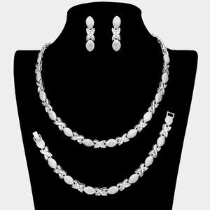 3-PCS Heart Rhinestone Necklace Jewelry Set
